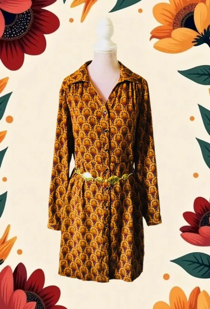 🍁Chemise longue S/36 hippie chic boho vintage retro 70s style long shirt🍁 - photo numéro 2