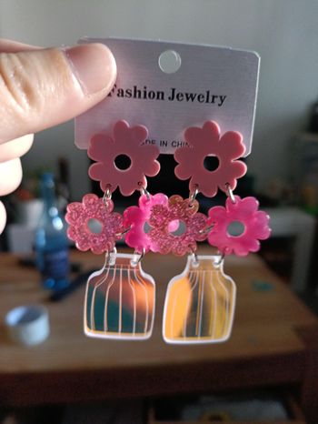 boucles d'oreilles vases fleurs acrylique 