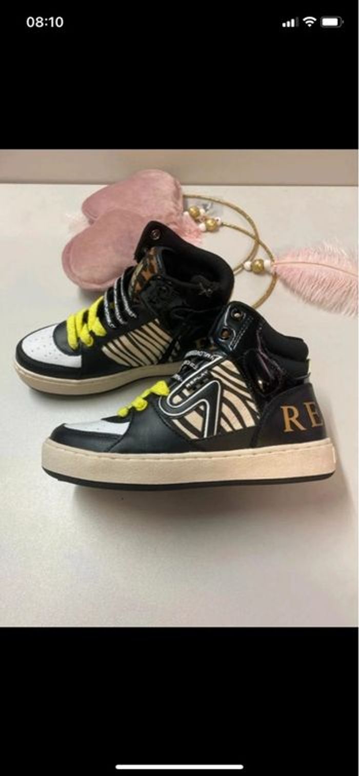 Baskets montantes Replay – Noir, blanc & motif zébré - Taille 31 - photo numéro 3