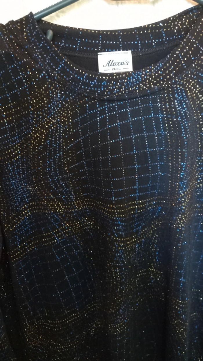 Haut manches longues - bleus brillants et dorés- Taille : 2 Alexa's - photo numéro 3