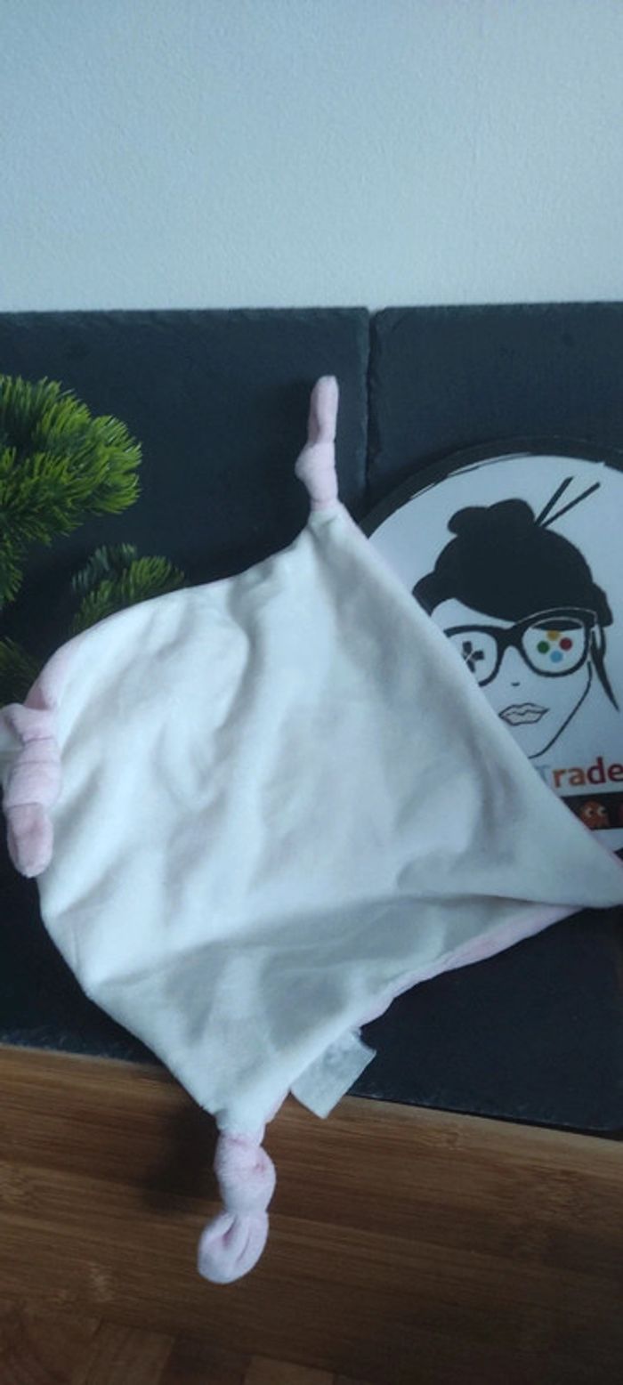 doudou lapin picot rose bleu blanc collerette noeud carré - photo numéro 2