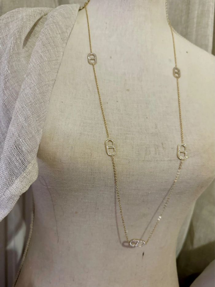 Collier sautoir réglable acier inoxydable or maillons farandole cristaux - photo numéro 6