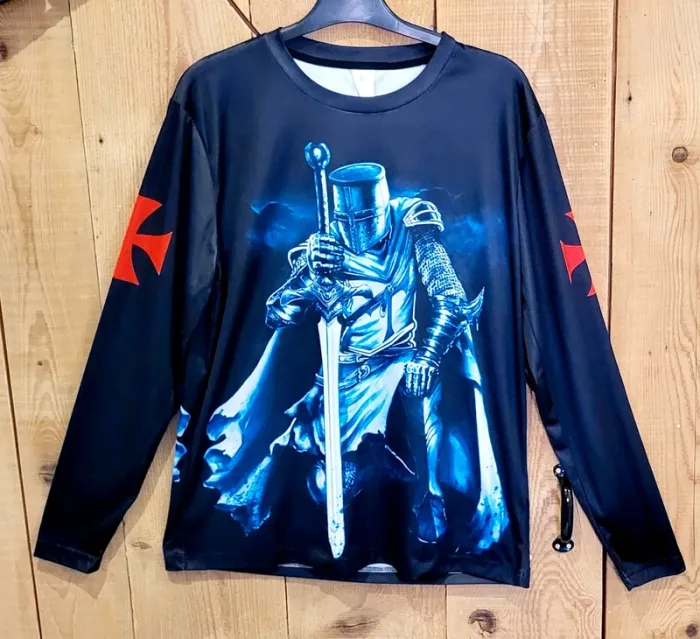 T-shirt manche longue chevalier médiéval / croix templier – Taille S - Très bon état - Noir - photo numéro 3
