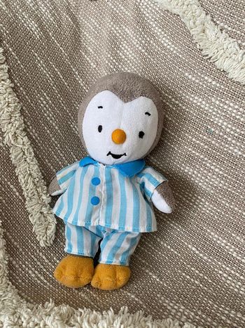 Peluche doudou 20cm tchoupi pingouin pyjama bleu et blanc rayé très bon état