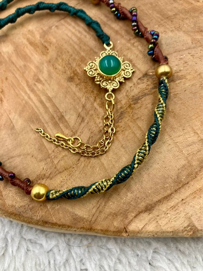 Bijou de cheveux, ateba, macramé pierre Onyx vert - photo numéro 4