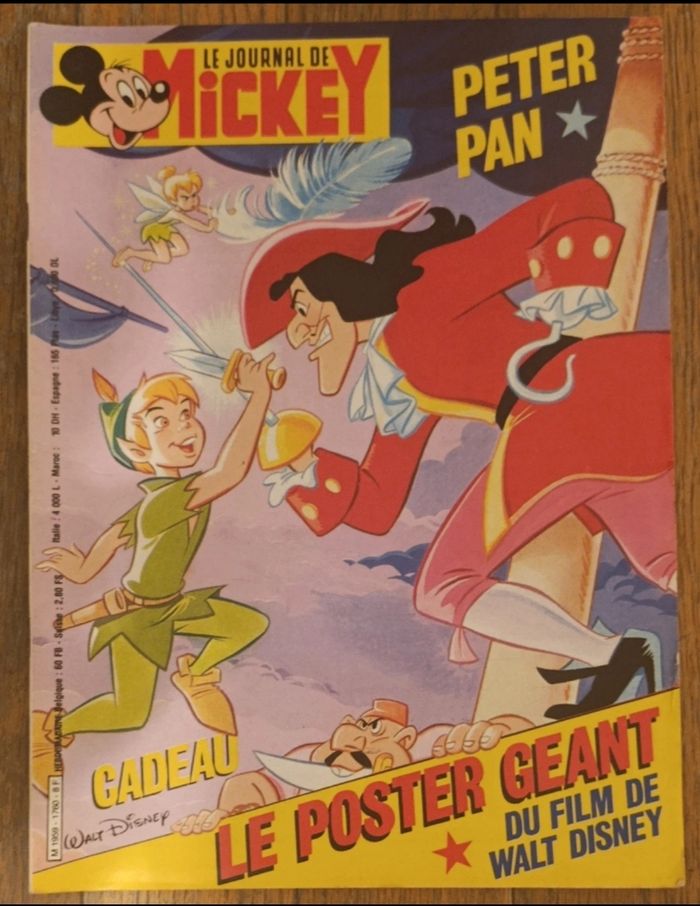 Ancien journal de Mickey avec cadeau poster géant Film Peter Pan N°1760 de 1986 vintage - photo numéro 2