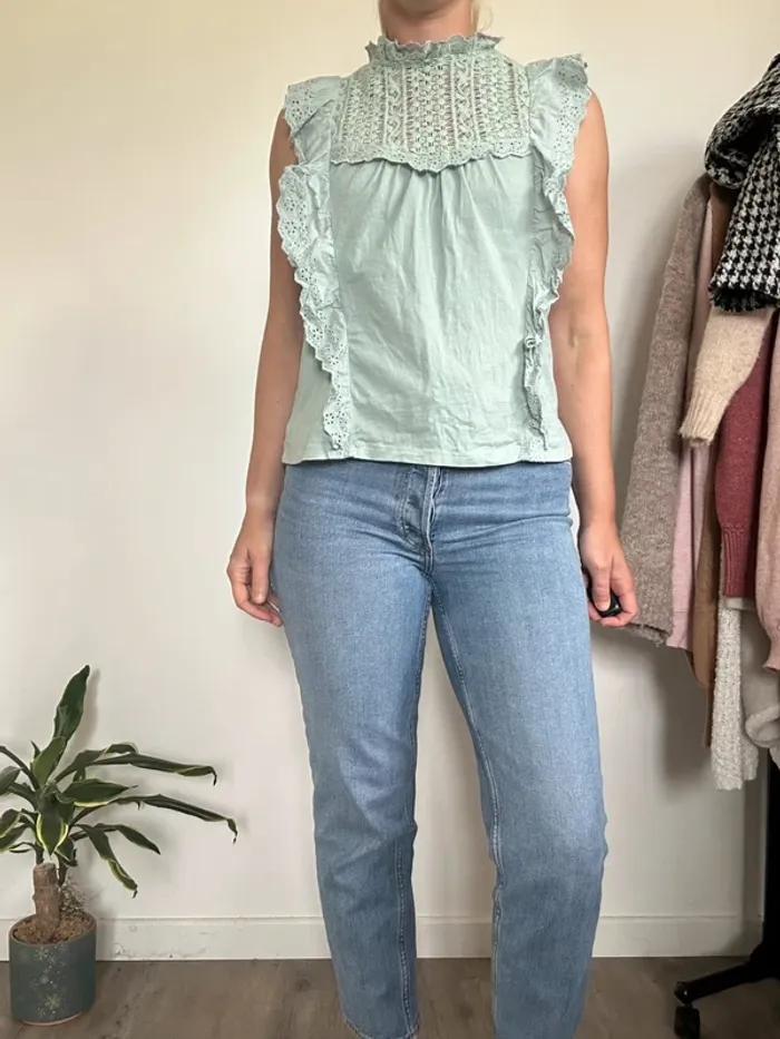 Mango Top vert d’eau coton – Taille 38 – Très bon état - photo numéro 2