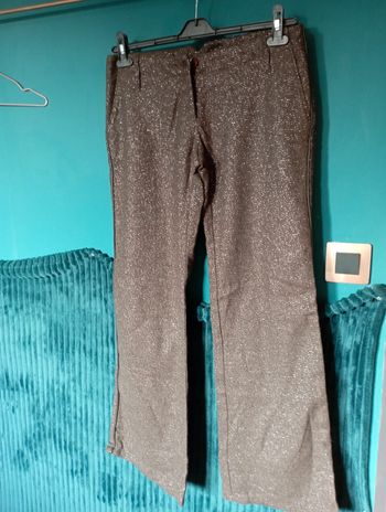 Pantalon femme marron laine et lurex