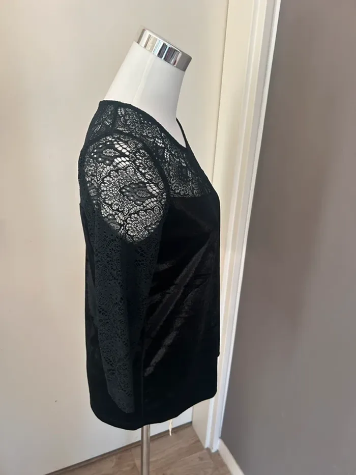 Lolaliza top haut blouse, velours et dentelle femme, taille 40 manches 3/4 - photo numéro 6