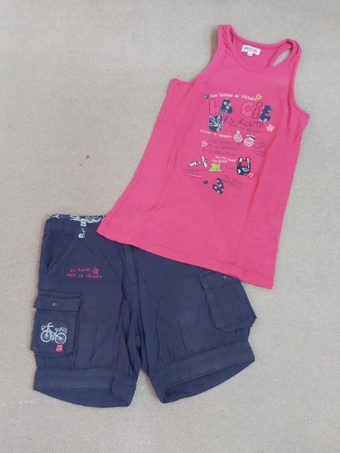 Ensemble short violet + débardeur fushia "En route pour le Vietnam" 10 ans - La Cie des petits