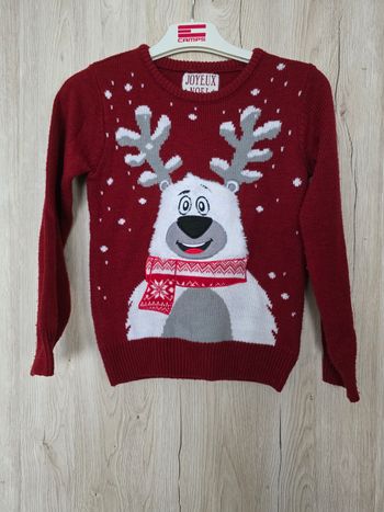 PULL NOËL ROUGE NOËL 🎅  JOYEUX NOËL OURS POLAIRE TAILLE 8ANS MARQUE LA HALLE