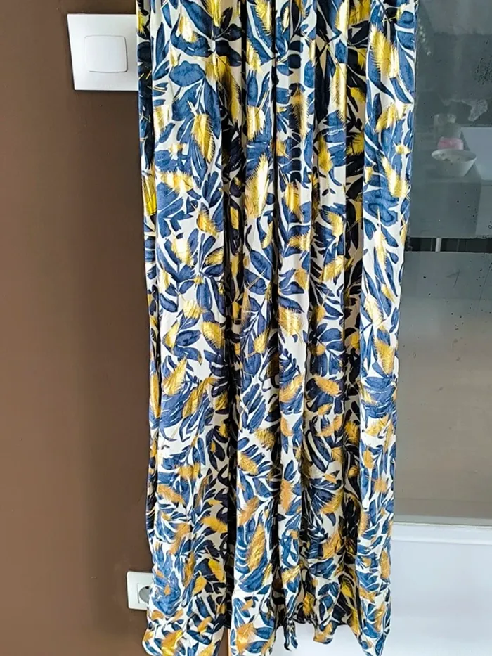 Robe longue imprimée tropicale bleue marine et beige femme 40/42 - photo numéro 9
