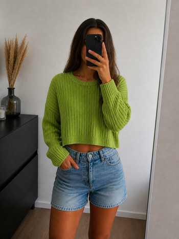 Pull crop top Jennyfer vert vif