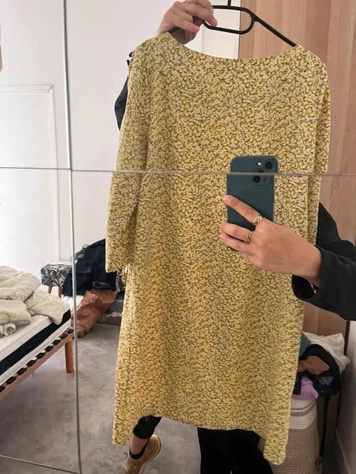 Robe jaune fleurs avec manches dénudées à lacets - photo numéro 5