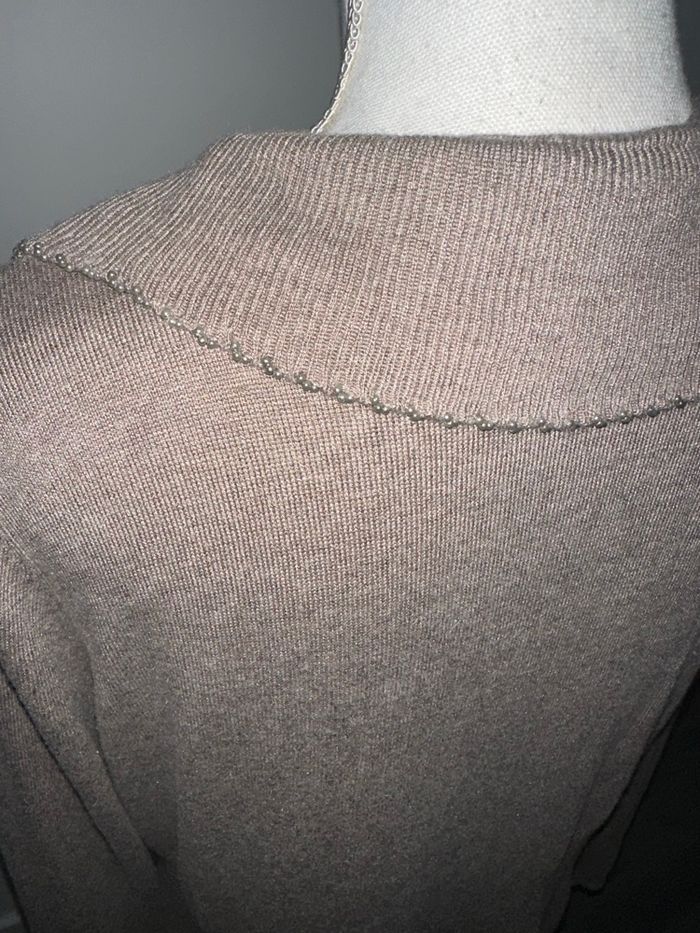 Cardigan en alpaga col cascade et perles beige taupe Your sixth sense T42/44 XL/XXL - photo numéro 8
