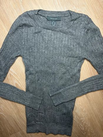 Pull léger col rond moulant long gris femme