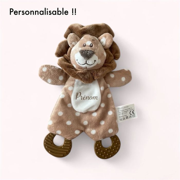 Peluche doudou plat d’éveil 25cm action lion marron pois blanc parfait état - photo numéro 5