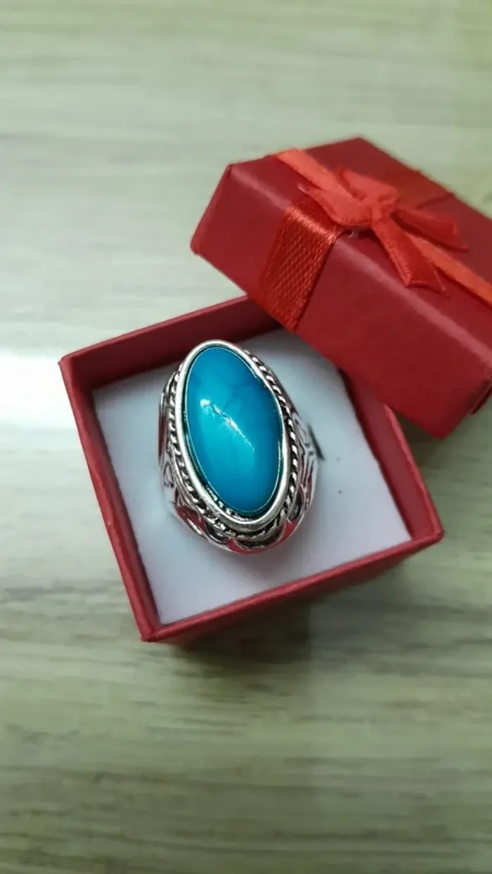 Bague avec pierre turquoise, style Bohème, taille 60