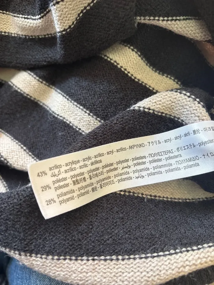 pull chaud col roulé marinière à rayures noir et gris bershka taille S - photo numéro 5