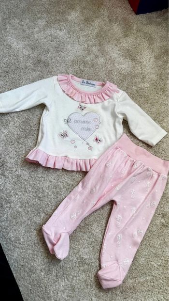 Ensemble coton blanc et rose – 1-3 mois