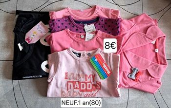 Lot vêtements Tee-shirts et pyjama NEUFS pour fille 1 an (80)