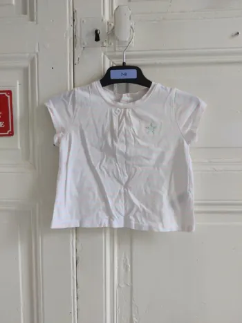 Top blanc avec rayure rose Tex 9 mois