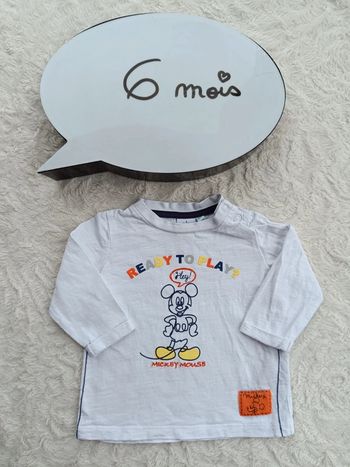Tee shirt chemise manches longues Garçon 6 mois Mickey ready to play Disney Baby 100% coton
