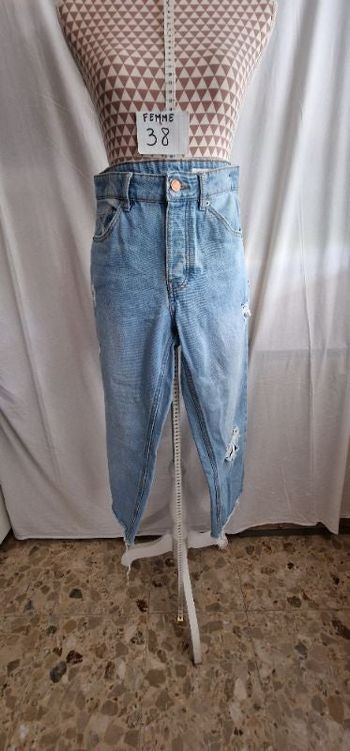 Jean, bleu ciel, façon déchiré, neuf, taille haute,forme wide