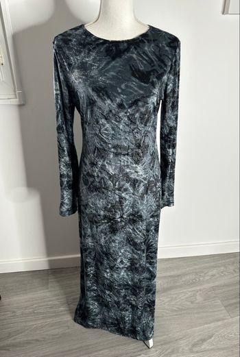 Robe longue en velours lisse gris bleu argenté Y2K Kiabi Vintage T42/44 XL/XXL