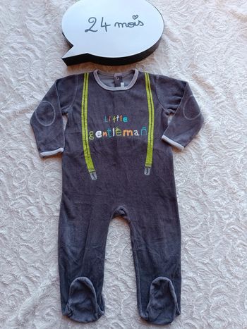 Pyjama grenouillère velours Garçon 24 mois Little gentleman bretelles Gémo