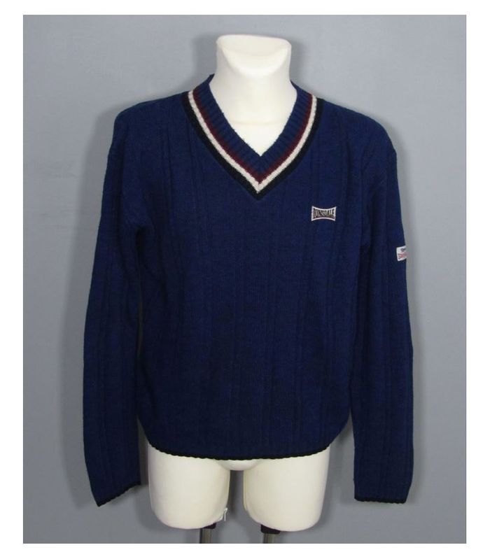 Pull Lonsdale London col V bleu, taille L adulte mixte.