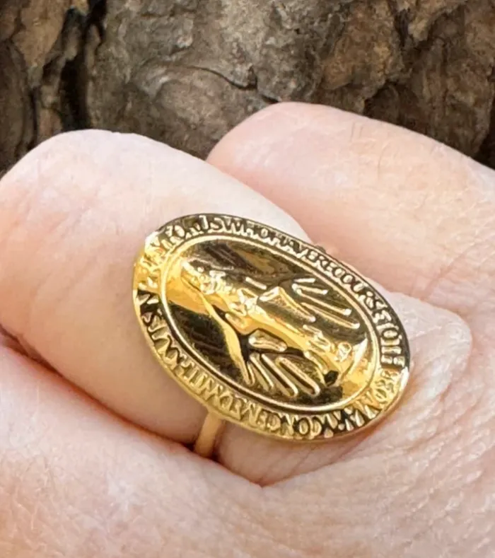 Bague médaille gravée vierge réglable acier inoxydable or - photo numéro 2