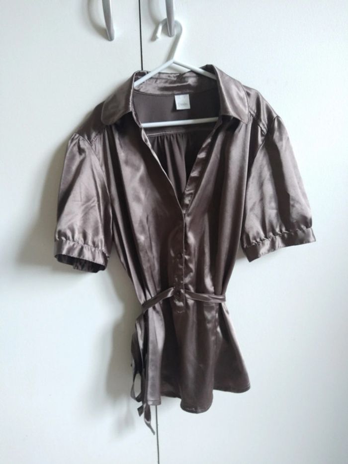 Chemisier blouse manches courtes brillant Camaïeu