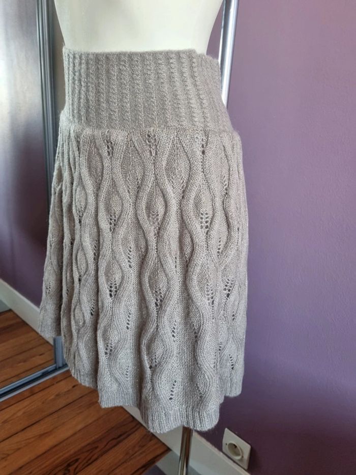 Jupe trapèze mohair en maille beige - photo numéro 14