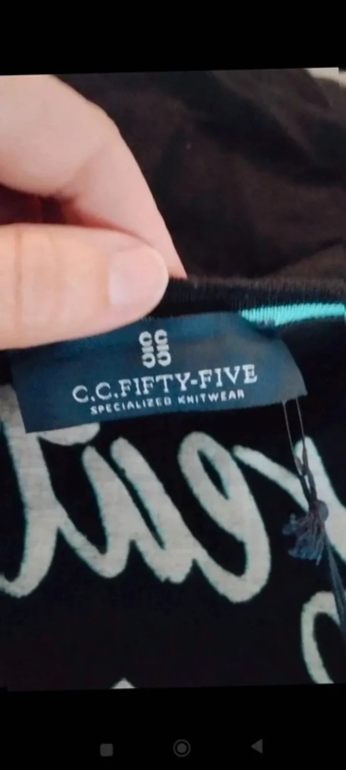 Grand gilet noir taille xxl avec écritures bleu femme - photo numéro 3