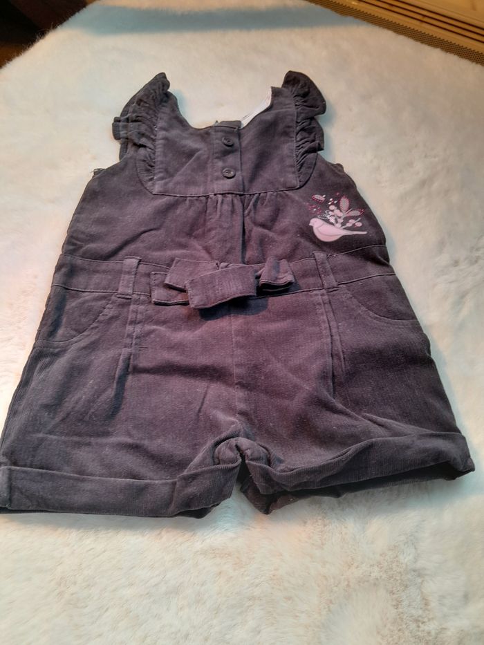 Jolie Salopette Short Bébé Fille "Alphabet création" - Velours Côtelé Marron/Gris (9 Mois)