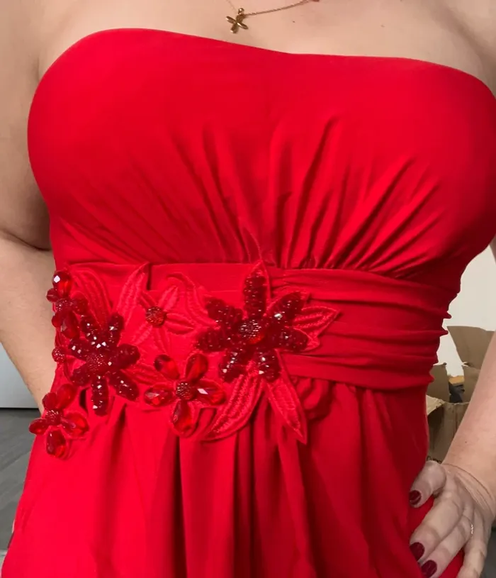 Robe longue rouge bustier strass sexy