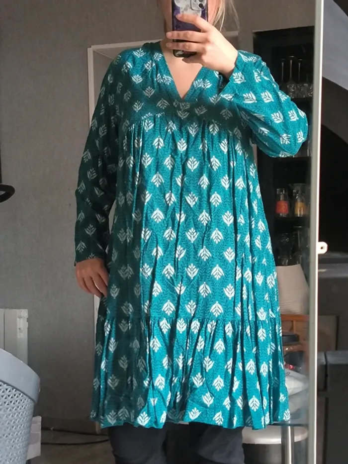 Robe turquoise femme à motifs