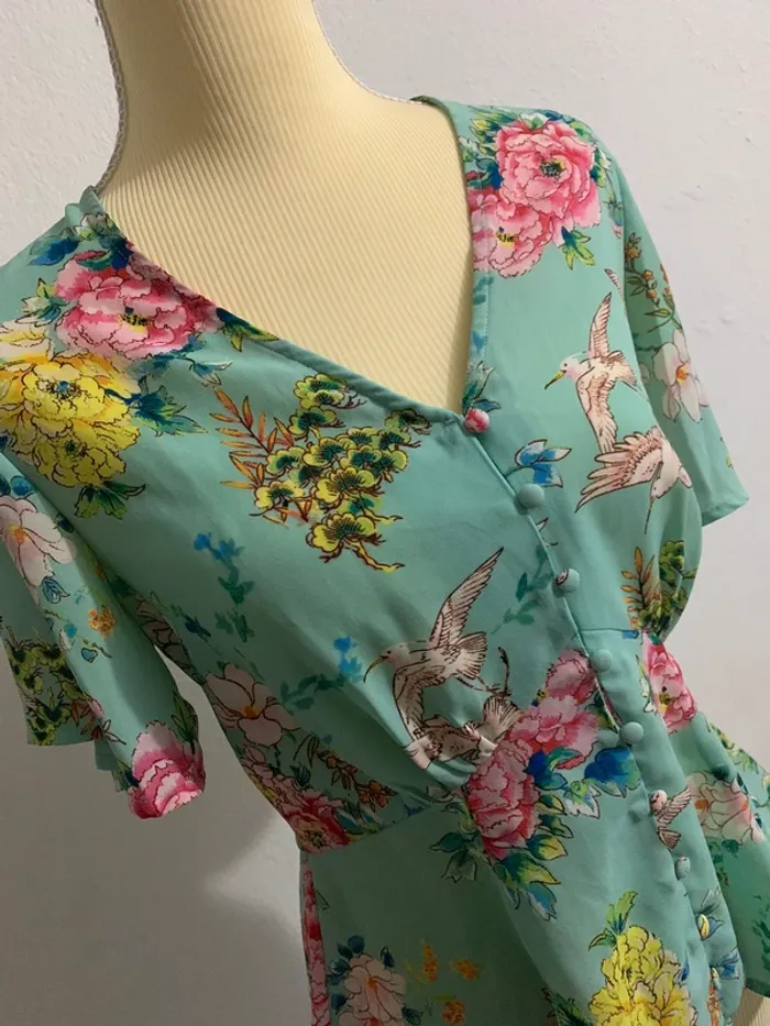 Haut fleuri vert d’eau à imprimés – Taille S - photo numéro 2