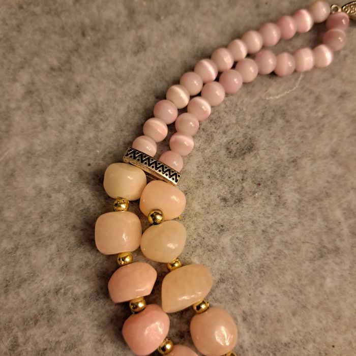 Collier ras de cou rose pâle bleu et doré - photo numéro 4