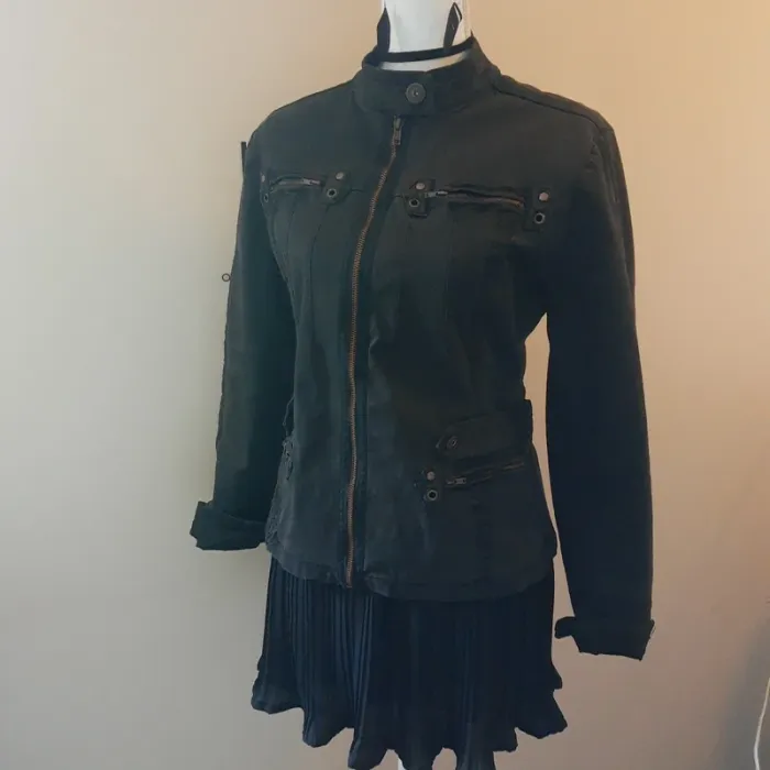 Blouson femme gris en toile coton qualité coupe perfecto Marque Hep taille 3 - photo numéro 6