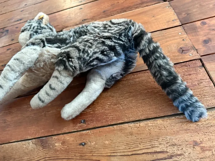 Peluche Chat Steiff ancienne Sigi Katze grand 35cm gris rayé 35cm 1976-79 vintage - photo numéro 3