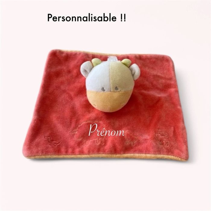 Peluche doudou plat 20cm Sucre d'Orge vache rouge et orange très bon état - photo numéro 5