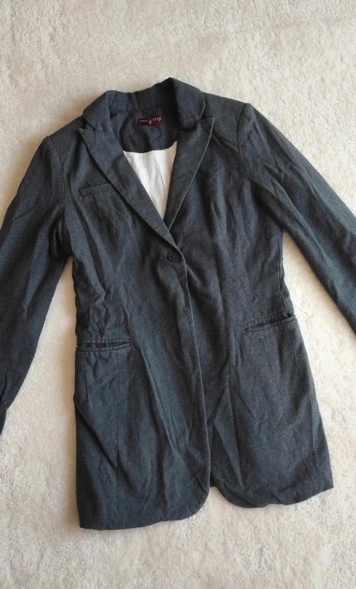 Veste Blazer mi longue One Step bleu marine 38 100% coton - photo numéro 5