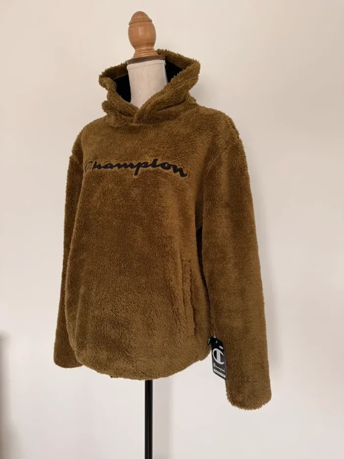 Sweatshirt capuche polaire teddy vert kaki poches neuf M pull sweat coton felpa suéter vest - photo numéro 2