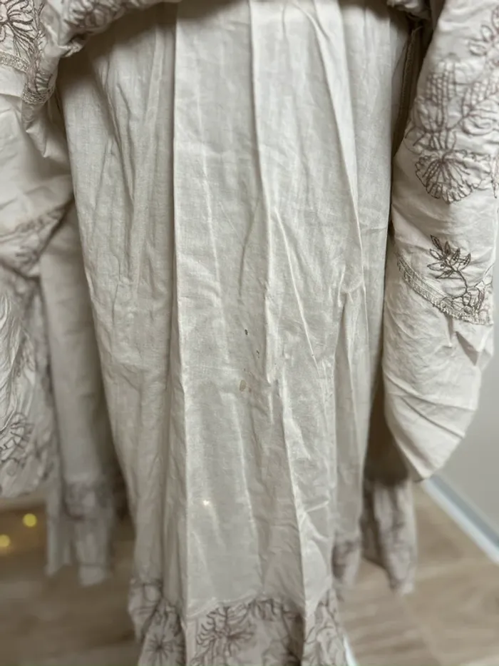 jupe longue vintage beige brodée fleurs ceinture intégrée style bohème chic taille 38 - photo numéro 3