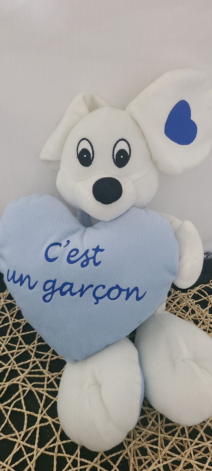Peluche Souris avec Coeur Bleu "c'est un garçon " - photo numéro 3