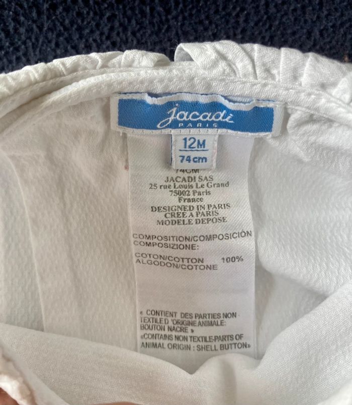 Guimpe tunique Jacadi blanc 12 mois piqué de coton - photo numéro 5