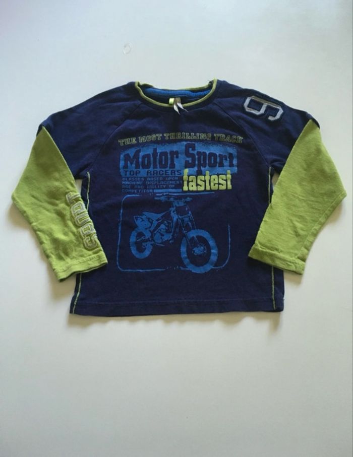 T-shirt manches longues TRÈS BON ÉTAT garçon taille 3 ans couleurs bleu et vert
