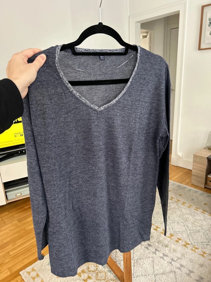 Kiabi - Pull de grossesse - bleu avec fil argent - T38